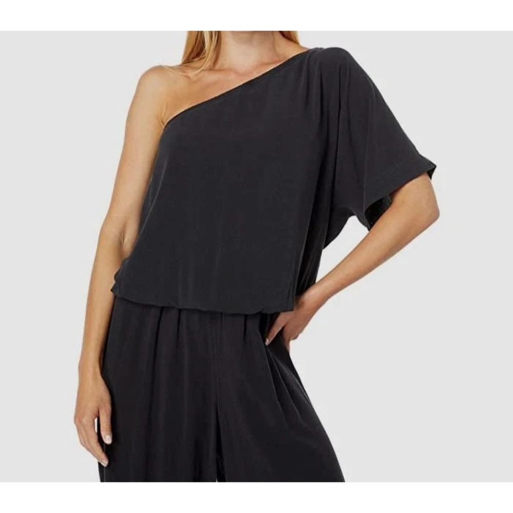 Splendid Women's Black Linen Asymmetrical One Shoulder Blouse Top Size Medium